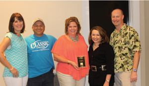Leigh Ann Dawson, Central Fort Bend Chamber; Ray Aguilar, Classic Chevrolet Sugar Land and Leadership Fort Bend co-chair; Allison Mensik, NRG and Leadership Fort Bend co-chair; Regina Morales, President and CEO of the Central Fort Bend Chamber and Wes Wittig, Fort Bend County District Attorney’s Office and Leadership Fort Bend co-chair.